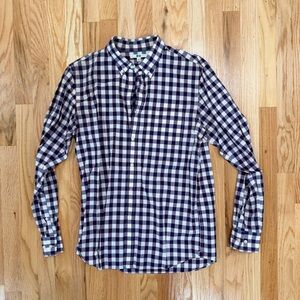 Uniqlo Men's Navy White Red Plaid Long Sleeve Dress Shirt